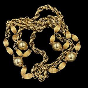 Flirty Long Vintage Gold Bead and Chain Necklace